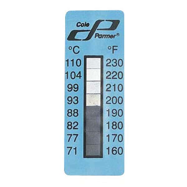 Cole-Parmer Irreversible 5 to Point Vertical Temperature Label, 270 to 309°F/132 to 154°C; 10/Pk