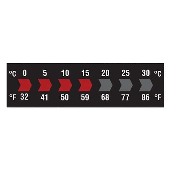 Cole-Parmer Reversible 7-Point Horizontal Temperature Label Black/Red, 0-30C/32-86F; 10/Pk