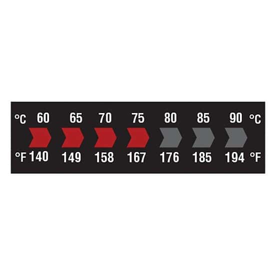 Cole-Parmer Reversible 7-Point Horizontal Temperature Label Black/Red, 60-90C/140-194F; 10/Pk