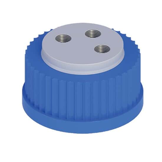 Cole-Parmer VapLock™ Solvent Delivery Cap with 304 SS Port Thread Inserts, three 1/4