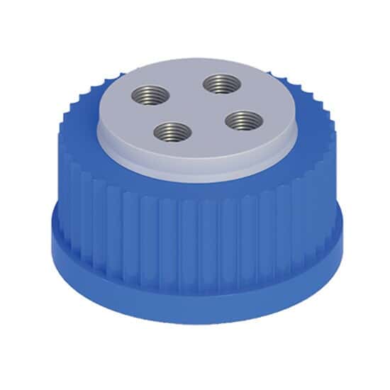 Cole-Parmer VapLock™ Solvent Delivery Cap with 304 SS Port Thread Inserts, four 1/4