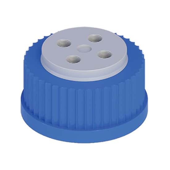 Cole-Parmer VapLock™ Solvent Delivery Cap with Viton Air Inlet Valve, Four 1/4-28 ports, GL45; 1/EA