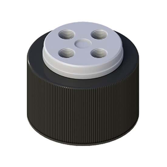 Cole-Parmer VapLock™ Solvent Delivery Cap with FFKM Air Inlet Valve, Four 1/4-28 ports, GL38; 1/EA