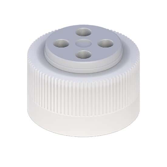 Cole-Parmer VapLock™ Solvent Delivery Cap with EPDM Air Inlet Valve, Four 1/4-28 ports, 38-430; 1/EA
