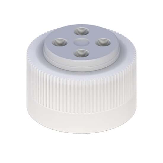 Cole-Parmer VapLock™ Solvent Delivery Cap with FFKM Air Inlet Valve, Four 1/4-28 ports, 38-430; 1/EA