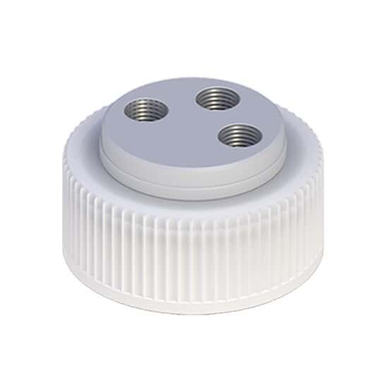 Cole-Parmer VapLock™ Solvent Delivery Cap w/ 304 SS Port Thread Inserts, three 1/4