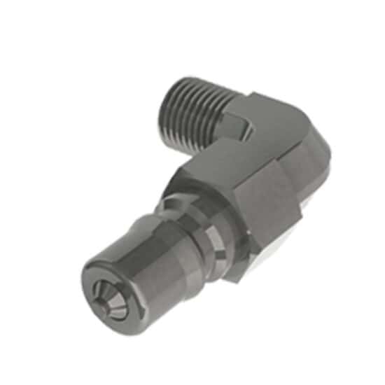 Cole-Parmer VapLock™ Adapters for Exhaust Filters, Justrite® Centura Quick-Disconnect, 90° Elbow, Stainless Steel and PTFE