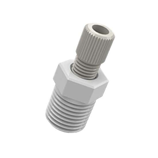 Cole-Parmer VapLock™ Fitting, White POM Nut, Blue ETFE Ferrule, Straight, Compression to Threaded Adapter, 3/16