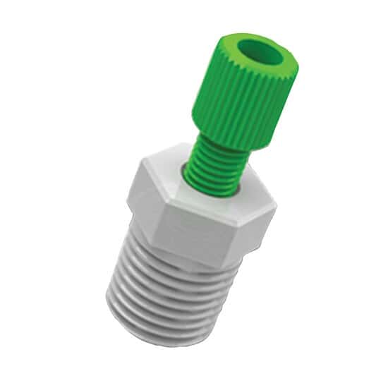 Cole-Parmer VapLock™ Fitting, Green PP Nut, Blue ETFE Ferrule, Straight, Compression to Threaded Adapter, 1/16