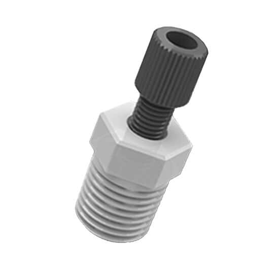 Cole-Parmer VapLock™ Fitting, Black PP Nut, White PTFE Ferrule Ferrule, Straight, Compression to Threaded Adapter, 2.2 mm OD x 1/4