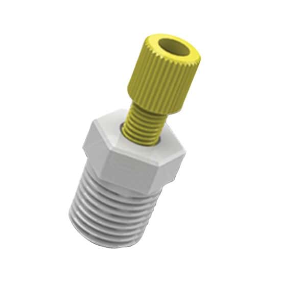 Cole-Parmer VapLock™ Fitting, Yellow PP Nut, Orange ETFE Ferrule, Straight, Compression to Threaded Adapter, 3.0 mm OD x 1/8