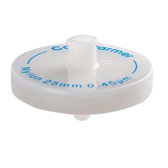Cole-Parmer Nylon Chromatography Syringe Filter, 0.45um Pore, 25mm Dia, 100/Pk