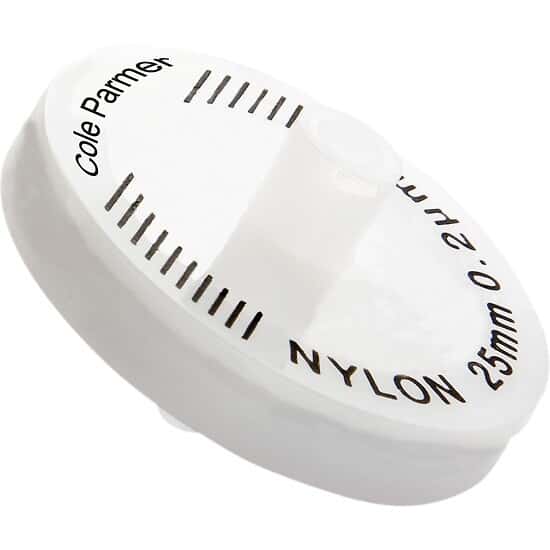 Cole-Parmer Nylon Chromatography Syringe Filter, 0.45um Pore, 33mm Dia, 50/Pk