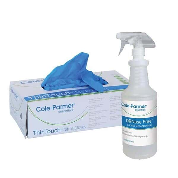 ColeParmer Disposable Nitrile Gloves, Cleaning Solutions, and DRNAse