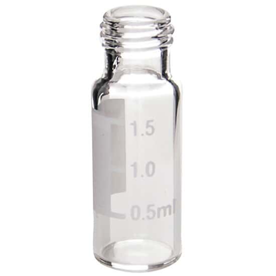 Cole-Parmer Screw Neck Vials, Clear Glass, 9 mm Short Thread, with Label Area, 2 mL; 100/Pk, 12 Pk/Cs