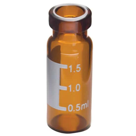 Cole-Parmer Crimp Vials, Wide Neck, Amber Glass, 11 mm, with Label Area, 1.5 mL; 100/Pk, 12 Pk/Cs