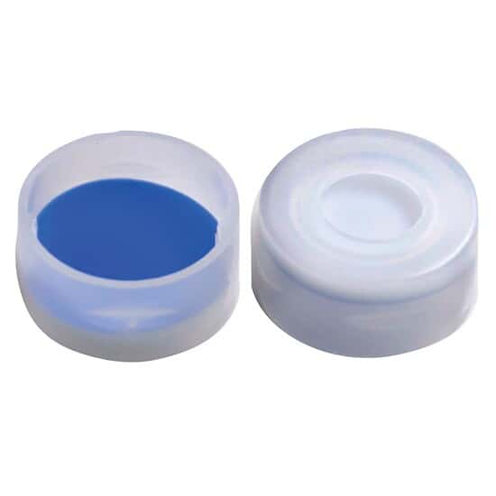 Cole-Parmer Snap-top PE Caps, 11 mm, Blue PTFE/White Silicone Septa, 100/Pk