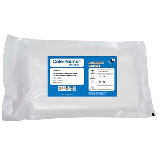 Cole-Parmer Polyester Cleanroom Wipes 70%IPA 30% DI;  9