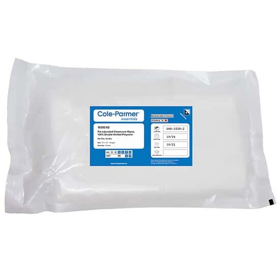 Cole-Parmer Polyester Cleanroom Wipes, 70% IPA 30% DI, 12
