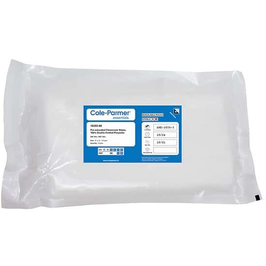 Cole-Parmer Polyester Cleanroom Wipes, 70%IPA 30% WFI; 12
