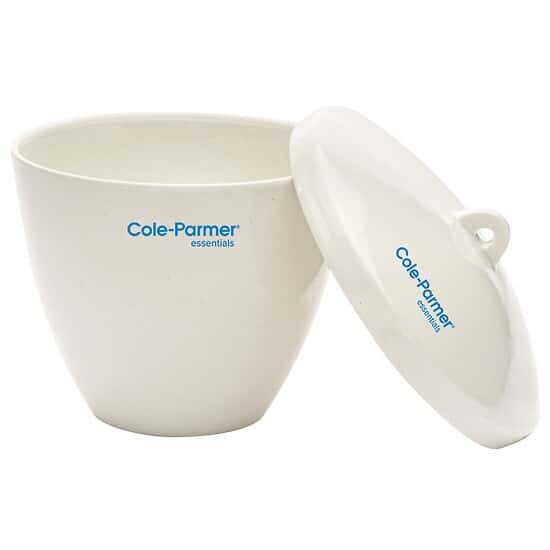 Cole-Parmer High-Form Crucible with Cover, Porcelain, 80 mL; 24/PK