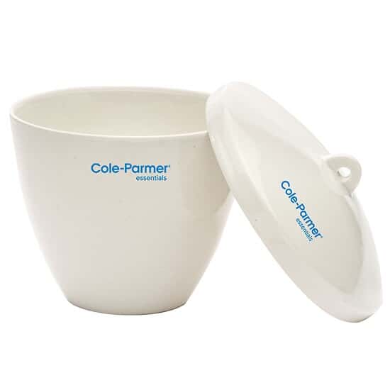 Cole-Parmer High-Form Crucible with Cover, Porcelain, 120 mL; 24/PK