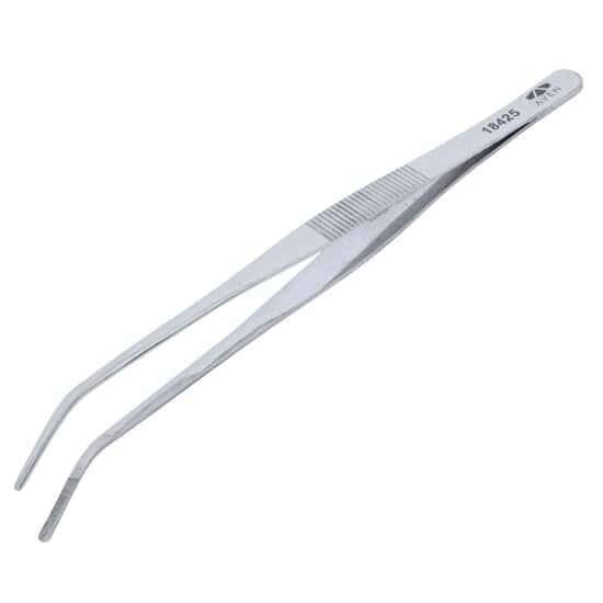 Cole-Parmer Stainless Steel Tweezers, Curved Tip, Serrated, 178mm; 12/PK