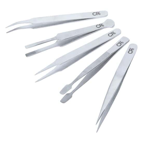 Cole-Parmer Stainless Steel Tweezers, Set of 5 w/Pouch