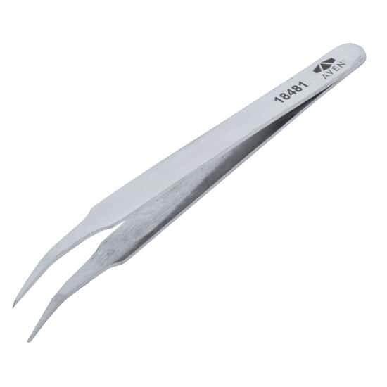 Cole-Parmer Stainless Steel Tweezers, Curved Serrated Tip, 114mm; 12/PK