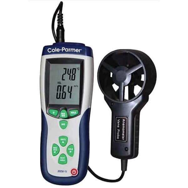 Cole-Parmer Professional CFM/CMM Vane Thermoanemometer with NIST-Traceable Calibration