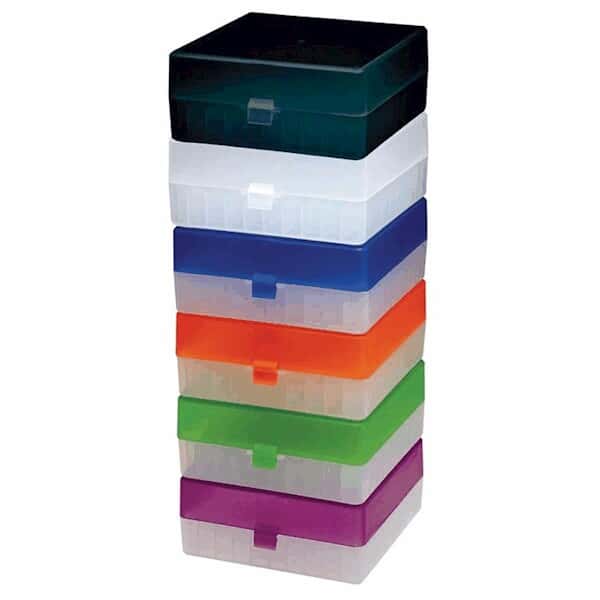 Cole-Parmer 100-Place PP Microtube Storage Box, Green; Case of 50
