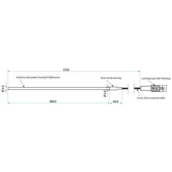 Cole-Parmer AZ9046 Digital Controller Temperature Probe, Extra-Long