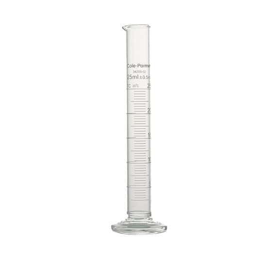 Cole-Parmer Graduated Cylinder, Class B, To Contain, single metric scale, 25 mL