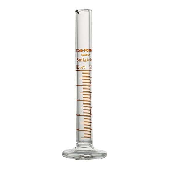 Cole-Parmer Graduated Cylinder, Class B, To Deliver, 5 mL, Red Stripe