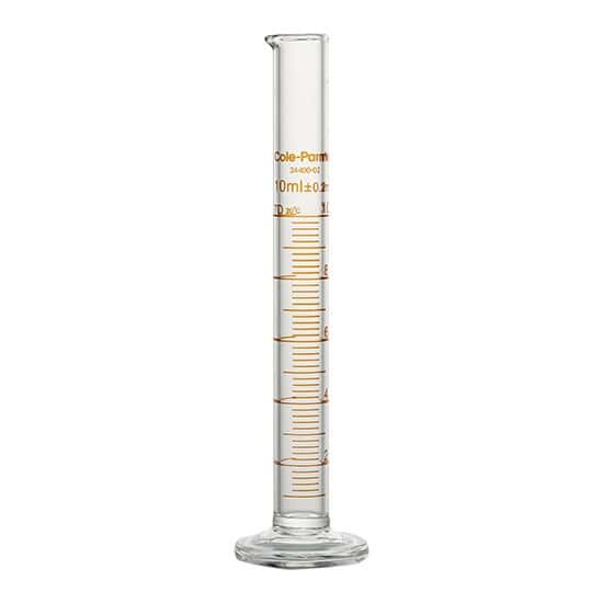 Cole-Parmer Graduated Cylinder, Class B, To Deliver, 10 mL, Red Stripe