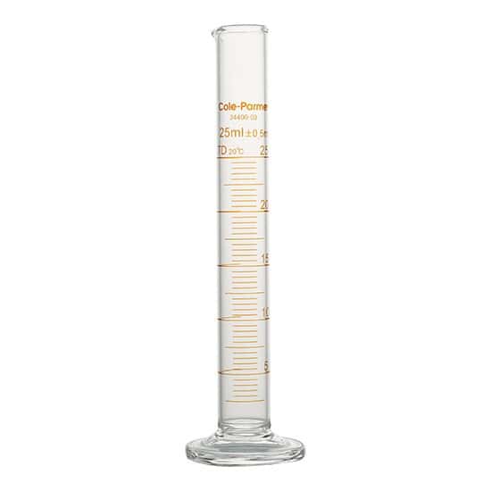 Cole-Parmer Graduated Cylinder, Class B, To Deliver, 25 mL, Red Stripe