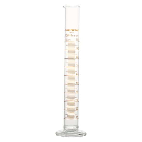 Cole-Parmer Graduated Cylinder, Class B, To Deliver, 100 mL, Red Stripe