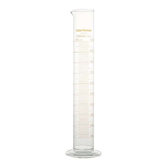 Cole-Parmer Graduated Cylinder, Class B, To Deliver, 1000 mL, Red Stripe