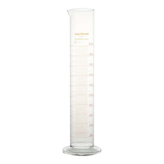 Cole-Parmer Graduated Cylinder, Class B, To Deliver, 2000 mL, Red Stripe