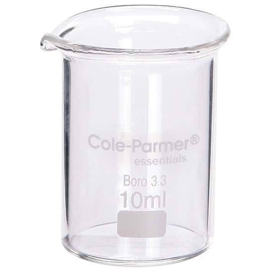 Cole-Parmer Low-Form Beaker, Glass, Griffin Style, Graduated, 10 mL; 12/Pk