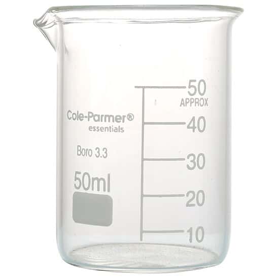 Cole-Parmer Low-Form Beaker, Glass, Griffin Style, Graduated, 20 mL; 12/Pk