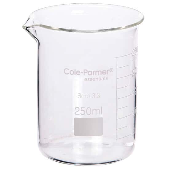 Cole-Parmer Low-Form Beaker, Glass, Griffin Style, Graduated, 250 mL; 12/Pk