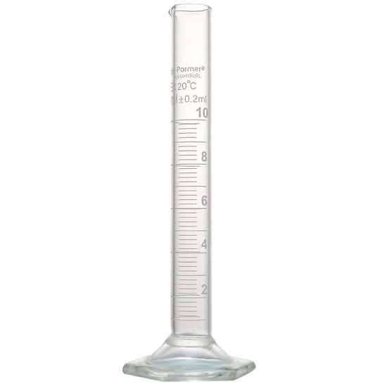 Cole-Parmer Graduated Cylinders, Borosilicate Glass, Hexagonal Base, Autoclavable, 10 mL; 2/PK