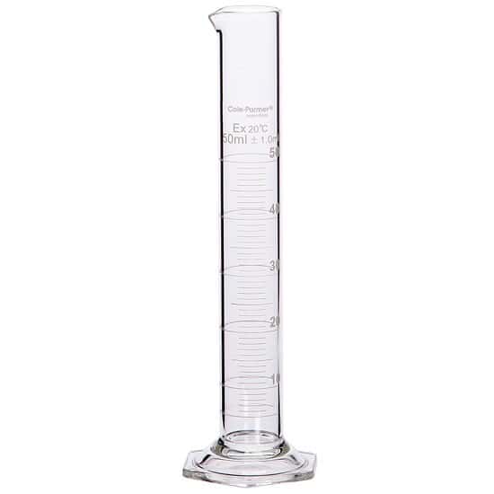 Cole-Parmer Graduated Cylinder, Borosilicate Glass, Hexagonal Base, Autoclavable, 50 mL