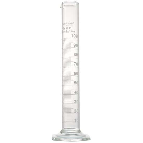 Cole-Parmer Graduated Cylinder, Borosilicate Glass, Hexagonal Base, Autoclavable, 100 mL