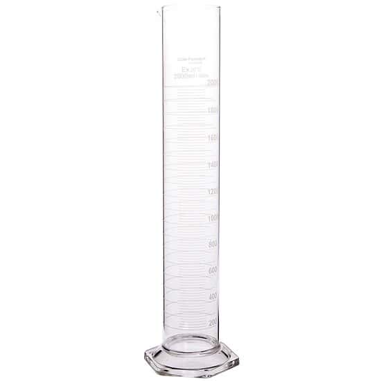 Cole-Parmer Graduated Cylinder, Borosilicate Glass, Hexagonal Base, Autoclavable, 2000 mL