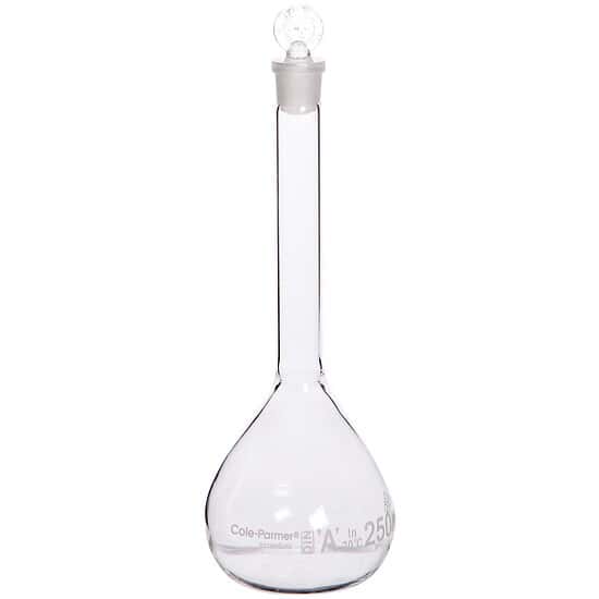 Cole-Parmer Class A Volumetric Flask with Plastic Stopper, 200 mL; 2/PK