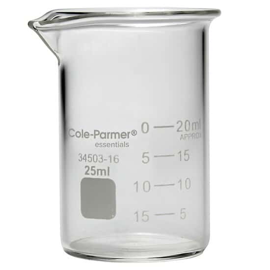 Cole-Parmer Plus Griffin Low-Form Beaker, Glass, 25 mL; 12/PK