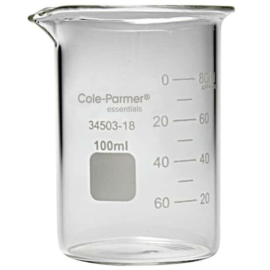 Cole-Parmer Plus Griffin Low-Form Beaker, Glass, 100 mL; 12/PK