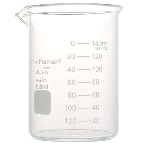 Cole-Parmer Plus Griffin Low-Form Beaker, Glass, 150 mL; 12/PK